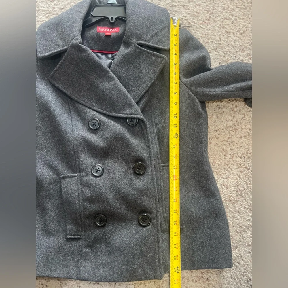 Merona Womens sz M‎ gray Wool Blend Peacoat Winter Coat fall warm cozy old money